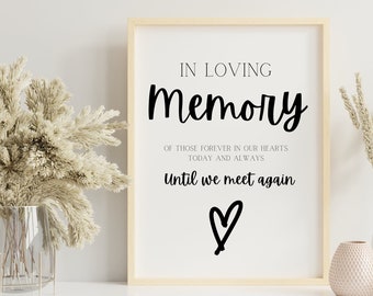 In Loving Memory Printable Sign, Forever in Our hearts Sign, Memorial Sign for Wedding, Black and White, Modern Bride, Digital Download