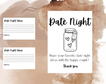 Minimalist Date Night Card Ideas, Date Jar, Date Night Template, Bridal Shower Game Idea, Modern Bride, Digital Download, Newlywed Game