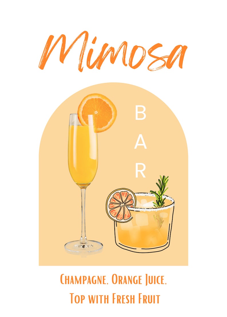 Mimosa Bar Printable Sign, Party Bar Sign, Bridal Shower Sign, Instant ...