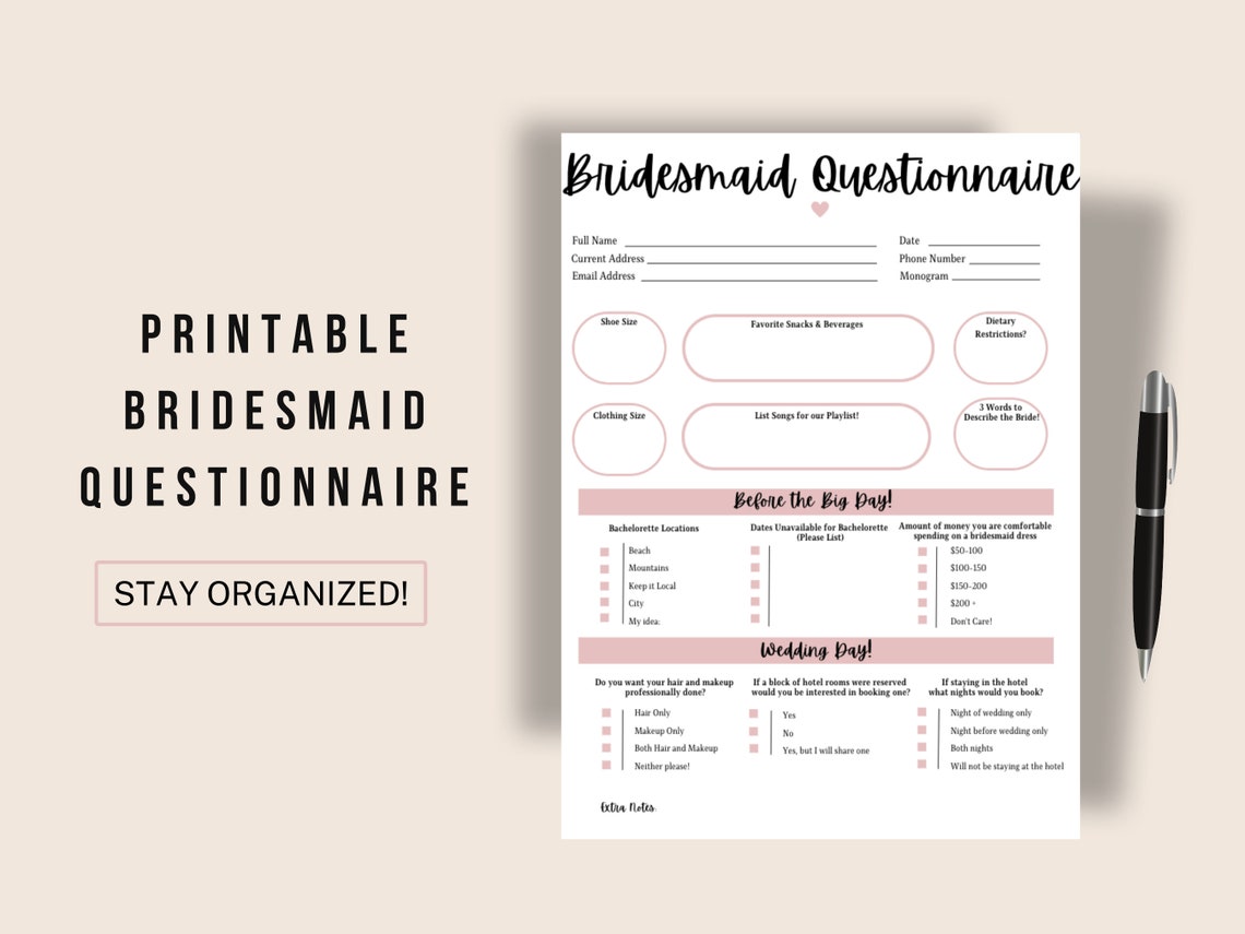 Bridesmaid Questionnaire Template for Wedding Bridesmaid Etsy Bridesmaid Questionnaire Template for Wedding Bridesmaid Etsy