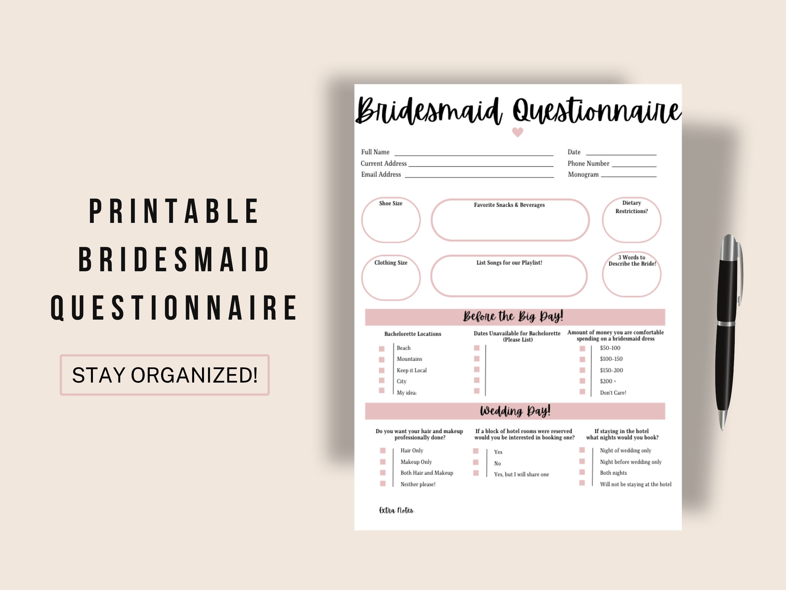bridesmaid dress questionnaire Bridesmaid Questionnaire Template for Wedding, Bridesmaid Survey, Wedding  Template Planning, Print at Home, Digital Download, Modern Bride