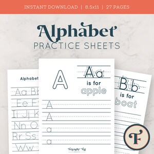 Alfabet afdrukbare oefenbladen | ABC-alfabetgrafiek, educatieve grafiek voor kinderen, alfabetpraktijkgrafiek, INSTANT DOWNLOAD