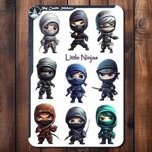 Little Ninjas Sticker Sheet, Cute Journal Stickers, Cute Ninja Waterproof Stickers, Ninja Water Bottles Stickers, Cute Ninja Laptop Decals