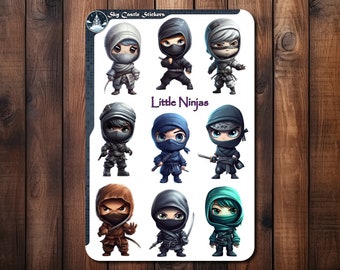 Little Ninjas Sticker Sheet, Cute Journal Stickers, Cute Ninja Waterproof Stickers, Ninja Water Bottles Stickers, Cute Ninja Laptop Decals