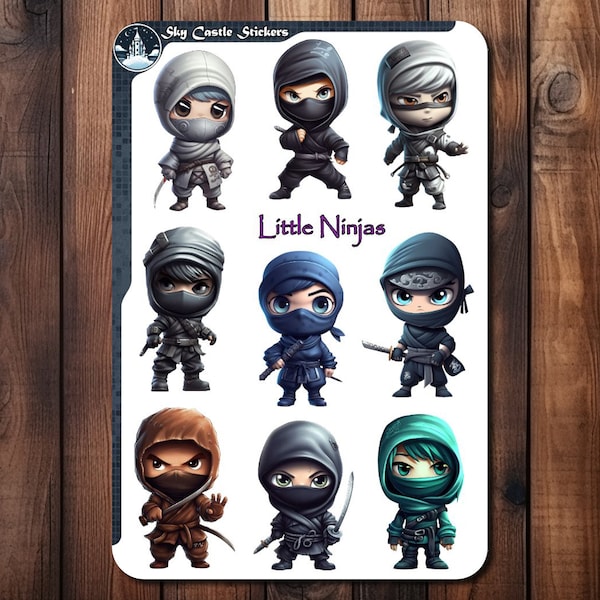 Little Ninjas Sticker Sheet, Cute Journal Stickers, Cute Ninja Waterproof Stickers, Ninja Water Bottles Stickers, Cute Ninja Laptop Decals