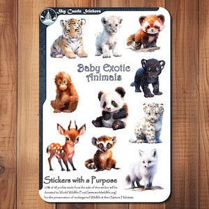 Baby Exotic Animals Sticker Sheet, Cute Journal Stickers, Cute Animal Waterproof Stickers, Water Bottles Stickers, Cute Laptop Decals