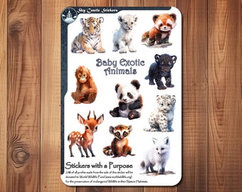 Baby Exotic Animals Sticker Sheet, Cute Journal Stickers, Cute Animal Waterproof Stickers, Water Bottles Stickers, Cute Laptop Decals