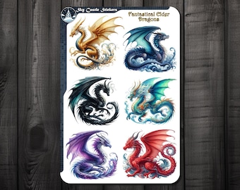 Fantastical Elder Dragons Sticker Sheet, Beautiful Dragon Waterproof Stickers, For Journals, Scrapbooks, Water Bottles, Laptop Decals, etc