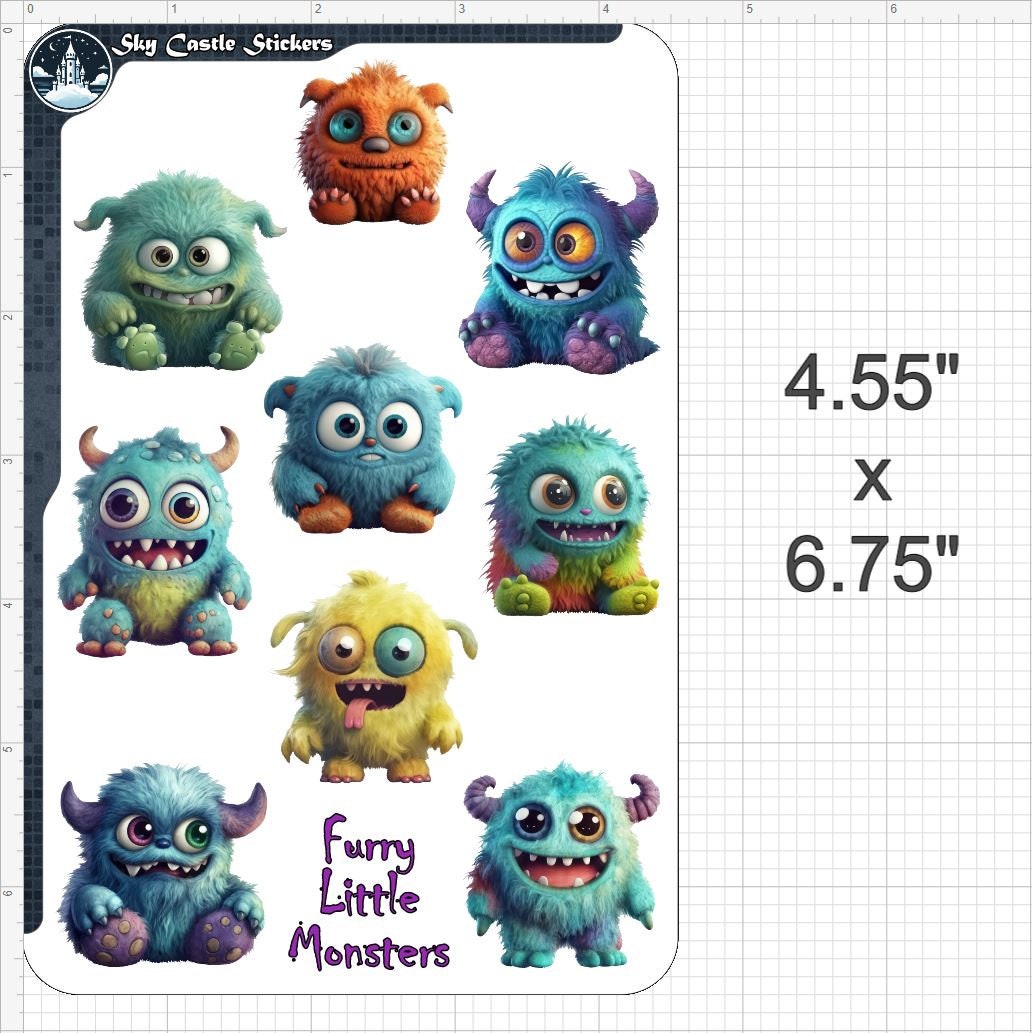 Furry Little Monsters Sticker Sheet, Cute Journal Stickers, Cute ...