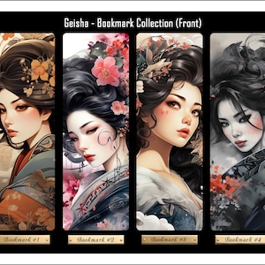 Geisha Bookmarks, Beautiful laminated geisha theme bookmarks, Asia theme bookmarks, great gift for readers and book enthusiasts.