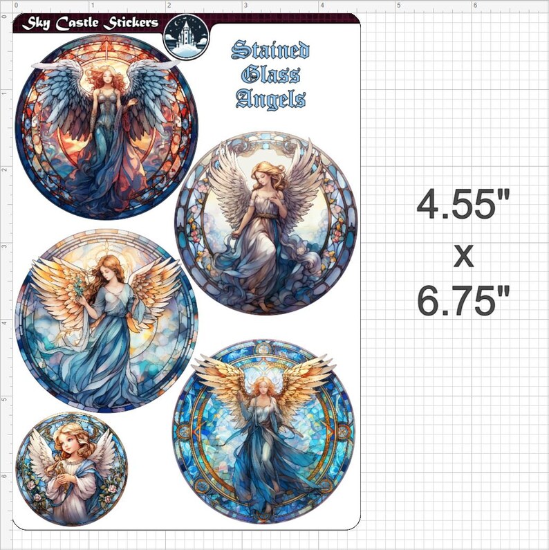 Stained Glass Angels Sticker Sheet, Beautiful Stained Glass Angel ...