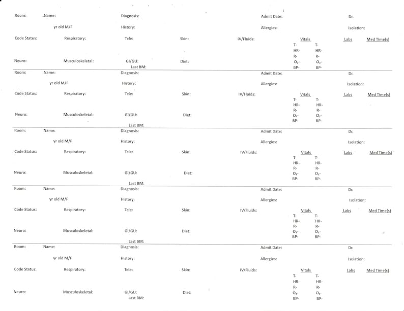 5 Patient Med Surg/telemetry Report Sheet - Etsy