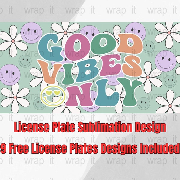 Retro Good Vibes Only Car License Plate Sublimation PNG Instant Download, 12 x 6 inch License Plate Design, Vintage Smile Vibes Car License