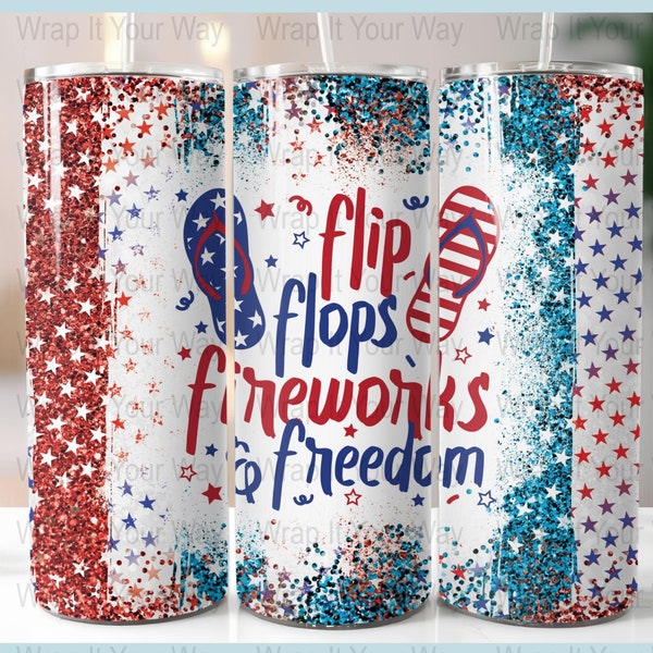 Flip Flops 4th of July Tumbler Wrap, 20 oz 30 oz Skinny Wraps, Instant Download, Sublimation tumblers, png digital download