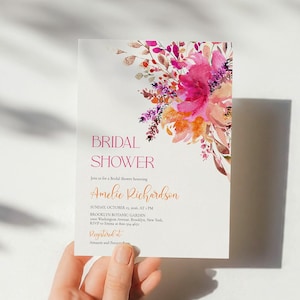 Floral Bridal Shower Invitation Template: Hot Pink & Orange (Digital Download)
