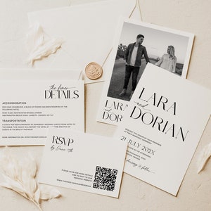 Minimalist Wedding Invitation Template Download Wedding Invitation Suite Template Minimalist Wedding Invite Printable Editable, LARA