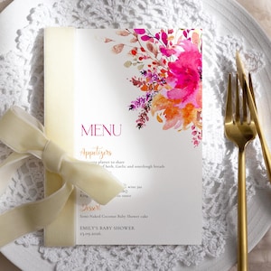 Pink Floral Wedding Menu Template Baby Shower Menu Pink Baby Shower Menu Pink Floral Table Sign Menu Editable INSTANT Download, EMP-300