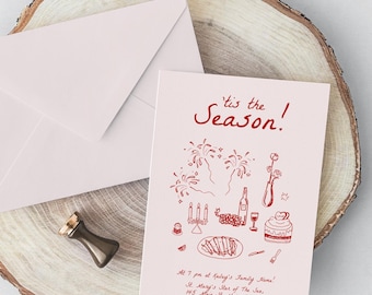 Christmas Holiday Party Invitation Template, Whimsical Scribble Invitation, French Inspired Festive Holiday Party Invite, INSTANT Download