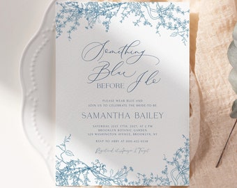 Toile Bridal Shower Invitation Template: Something Blue Before I Do (Printable, Editable)