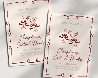 Christmas Holiday Party Invitation Template, Whimsical Scribble Invitation, French Inspired Festive Holiday Party Invite, INSTANT Download