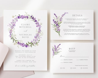 Lavender Floral Wedding Invitation Suite: Editable Template (Digital Download), FLEUR