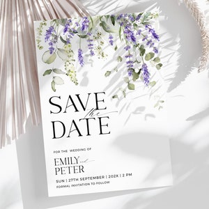 Lavender Greenery Save The Date Template, Eucalyptus And Lavender Save The Date Card, Printable, Editable, INSTANT download, EMP-220