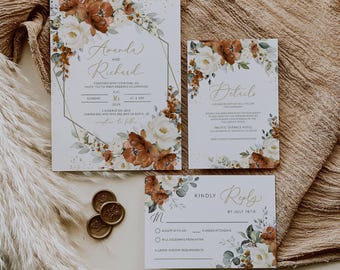 Floral Wedding Invitation Suite: Orange Cream Template (Digital Download via Templett)