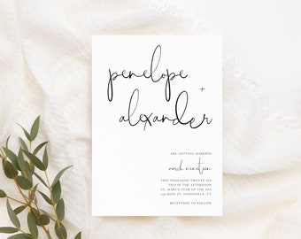Minimalist Wedding Invitation Template: Modern Cursive Design (Digital Download)