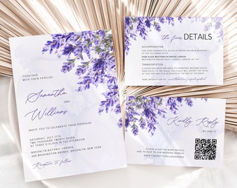 Lavender Wedding Invitation Suite: Purple Floral Invite (Digital Download)