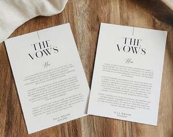 Minimalist Wedding Vows Card Template, His And Hers Wedding Vows Wall Art Printable, Editable, Digital download, First Anniversary Gift