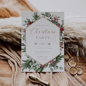 Christmas Party Invitation Template, Christmas Party Invites, Printable Christmas Invitations, Fully Editable, Instant download
