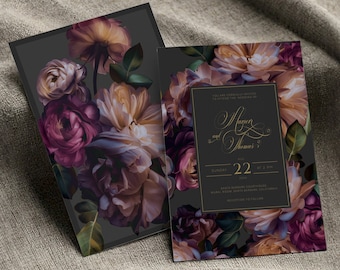 Moody Wedding Invitation Template: VINTAGE FLORALS Collection (Digital Download, EMP-332)