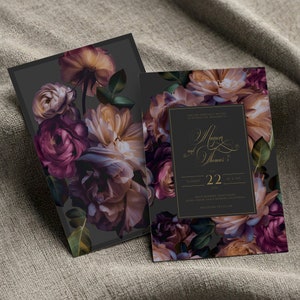 Black Wedding Invitation Template Moody Floral Wedding Invite Luxury Floral Wedding Template Printable Editable INSTANT download, EMP-332