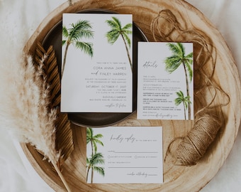 Tropical Destination Wedding Invitation Template Suite, Beach Destination Wedding Invitation Template, Printable Tropical Beach Wedding Set