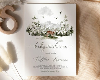Woodland Animals Baby Shower Invitation Template (Digital Download via Templett)