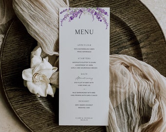 Lavender Wedding Menu Template, Purple Floral Wedding Menu, Wedding Menu Card, Printable Wedding Menu Download, FLEUR
