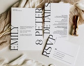 Monochrome Wedding Invitation Suite Black And White Wedding Invitation Modern Template (Instant Download via Templett)