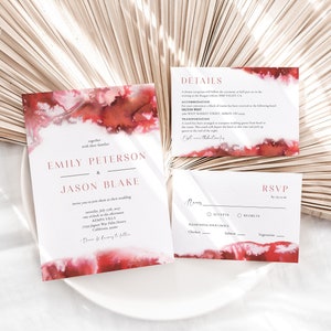 Strawberry Red Wedding Invitation Suite Template, Strawberry Splash Wedding Invite Set, Printable, Editable, RSVP, Details, Instant download