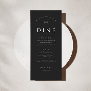 Black Wedding Menu Template Modern Wedding Menu Template Printable Wedding Menu Template Editable Templett, BLACK VELVET
