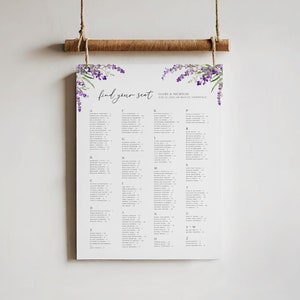 Wedding Seating Sign Template Alphabetical Lavender Seating Sign Floral Printable Seating Chart Lavender Editable Table Seating Sign, FLEUR