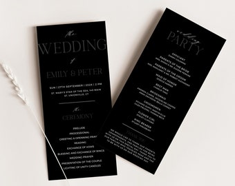 Black Wedding Program Template, Minimalist Wedding Program, Printable Wedding Program, Editable wedding program download, CIARA