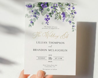 Sage and Green Wedding Invitation Template, Lavender Sage Wedding Invites, Printable, Editable Lavender and Sage Wedding Invitation Templett