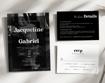 Photo Wedding Invitation Template Black Invitation Suite Black Wedding Invitation Suite With Photo Design (Digital Download)