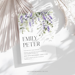 Salbei und Grün Hochzeitseinladung Vorlage, Lavendel Salbei Hochzeit lädt ein, druckbar, bearbeitbar Lavendel und Salbei Hochzeitseinladung, EMP-220