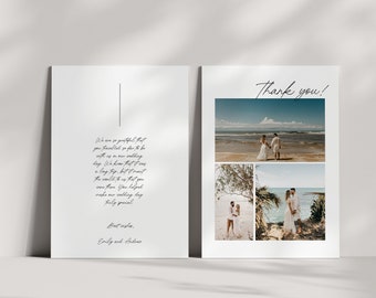 Plantilla de tarjeta de agradecimiento, tarjeta de agradecimiento de boda de destino (incluida la foto), tarjeta de notas imprimible con foto, plantilla totalmente editable