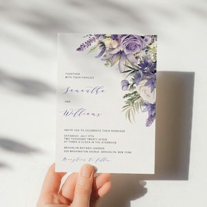 Wedding Invitation Template Floral Purple Bouquet Wedding Invite Printable Editable Purple Wedding Set INSTANT Download