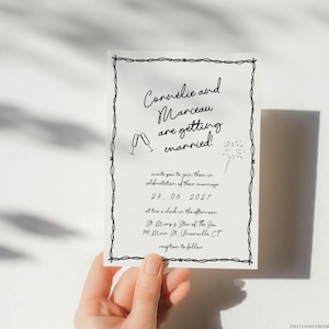 Scribble Wedding Invitation Template Hand Drawn Wedding Invitations French Inspired Invite Wedding Whimsical Save The Date Doodle, Cornélie