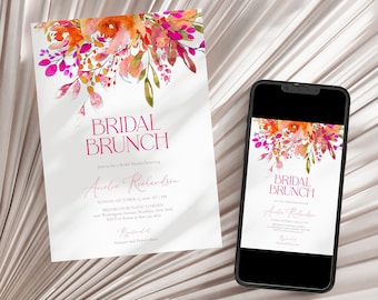 Floral Bridal Brunch Invitation Template: Hot Pink Editable Design (Digital Download)