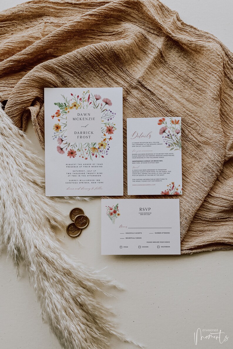 Wildflower Wedding Invitation Template to Download, Wildflower Wedding Set, Printable Wildflower ...
