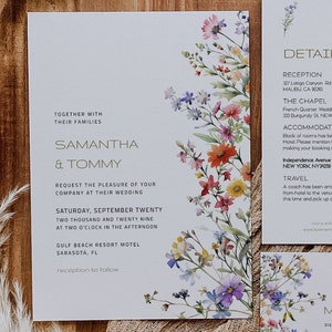 Wildflower Wedding Invitation Template, Boho Floral Wedding Invitation Digital, Printable, Fully Editable, download, Floral Invite, EMP-003